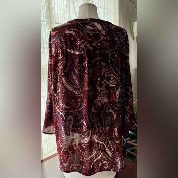 Maurices Burgundy Paisley 3/4 Sleeve Blouse - Picture 2 of 3